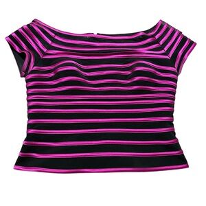 JS Collections sheer purple and black striped corset top size 12 boat neck party
